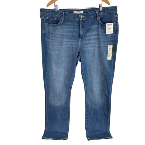 NEW Levi Strauss Womens Mid‎ Rise Straight Jeans Plus 24W Blue Denim Stretch - Picture 1 of 6